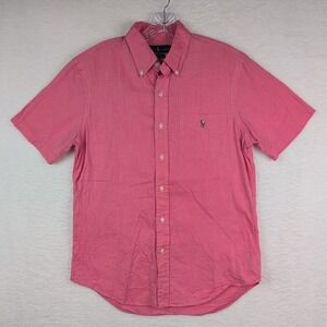Ralph Lauren Chambray Oxford Button Down Shirt Men's Medium Slim Red Flesh Pony